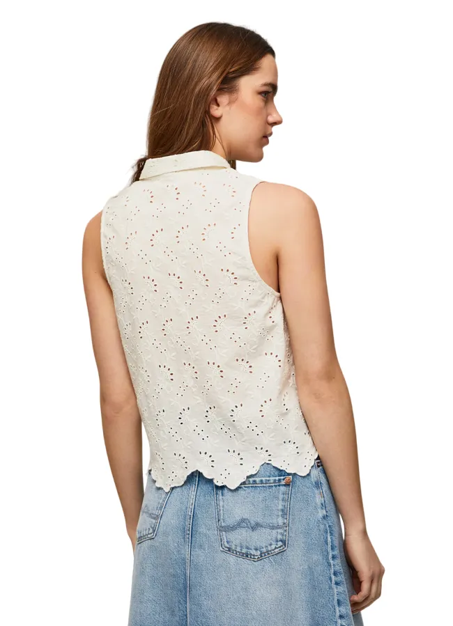 PepeJeans Eris perforated sleeveless women's shirt PL304553 800 white 