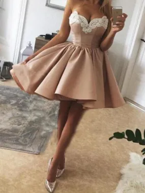 Pink Homecoming Dresses,  Prom Dresses Short, Nude Sweetheart Prom Dresses ER1076