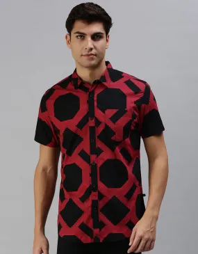 Red Geometric Printed Casual Shirt