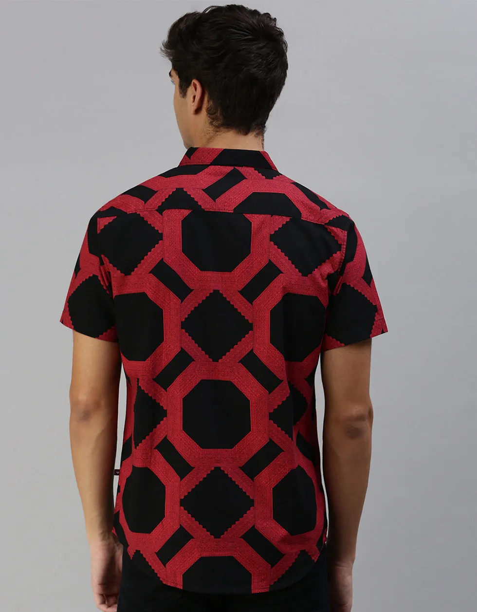 Red Geometric Printed Casual Shirt