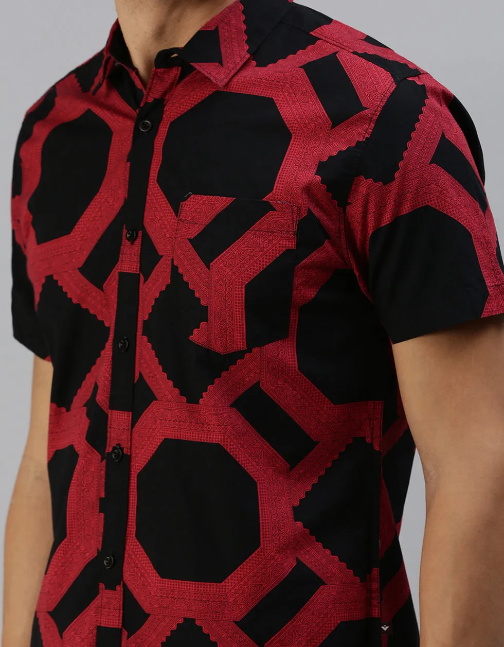 Red Geometric Printed Casual Shirt