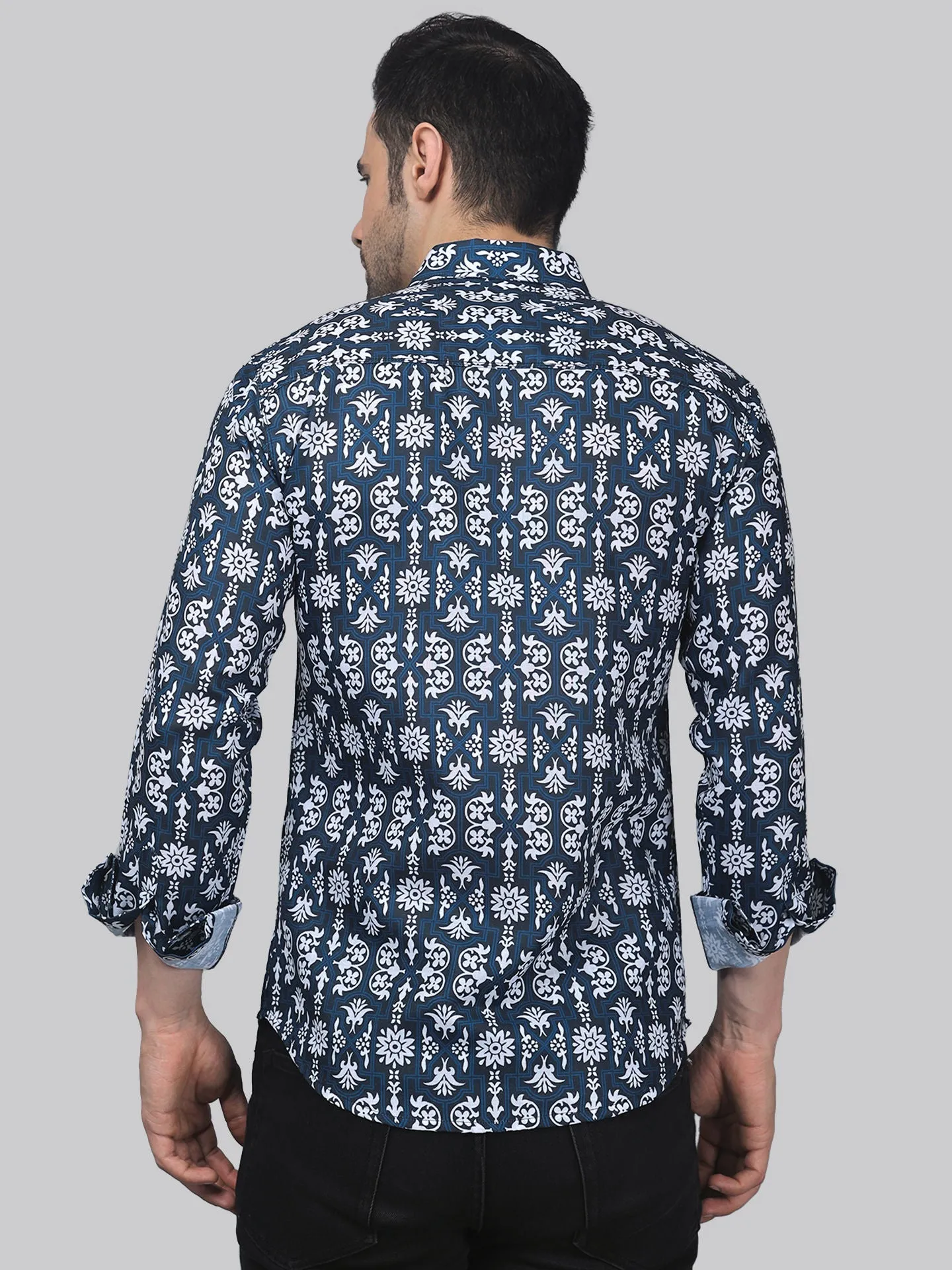 Serene Men's Printed Full Sleeve Cotton Button-Up Shirt For Men