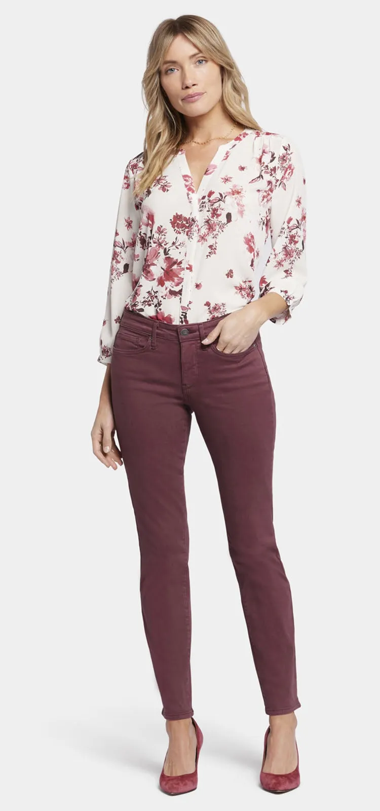 Sheri Slim Jeans Donkerrood Gekleurde Denim | Dark Cherry