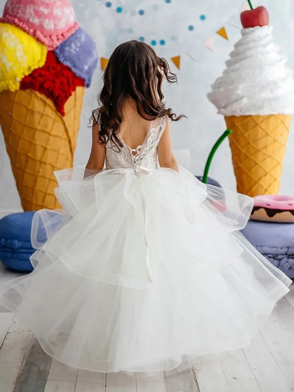 Short Sleeves Tiered Kids Pageant Dresses Flower Girl Dresses