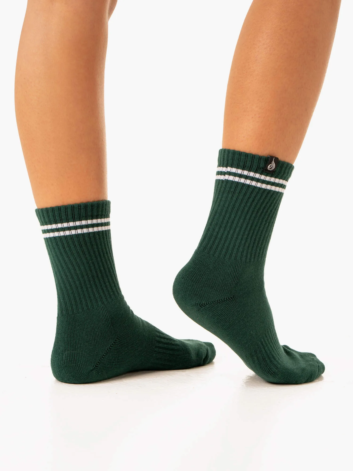 Stripe Crew Socks - White/Green