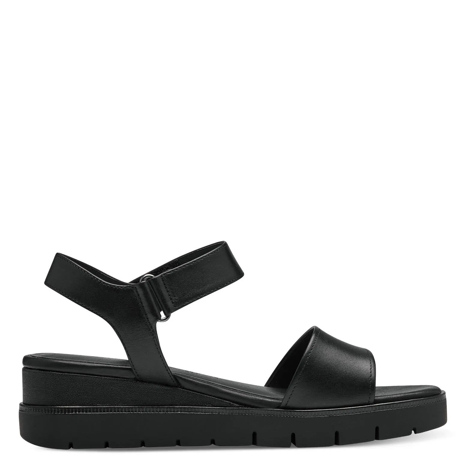 Tamaris Leather Wedge Sandal Black