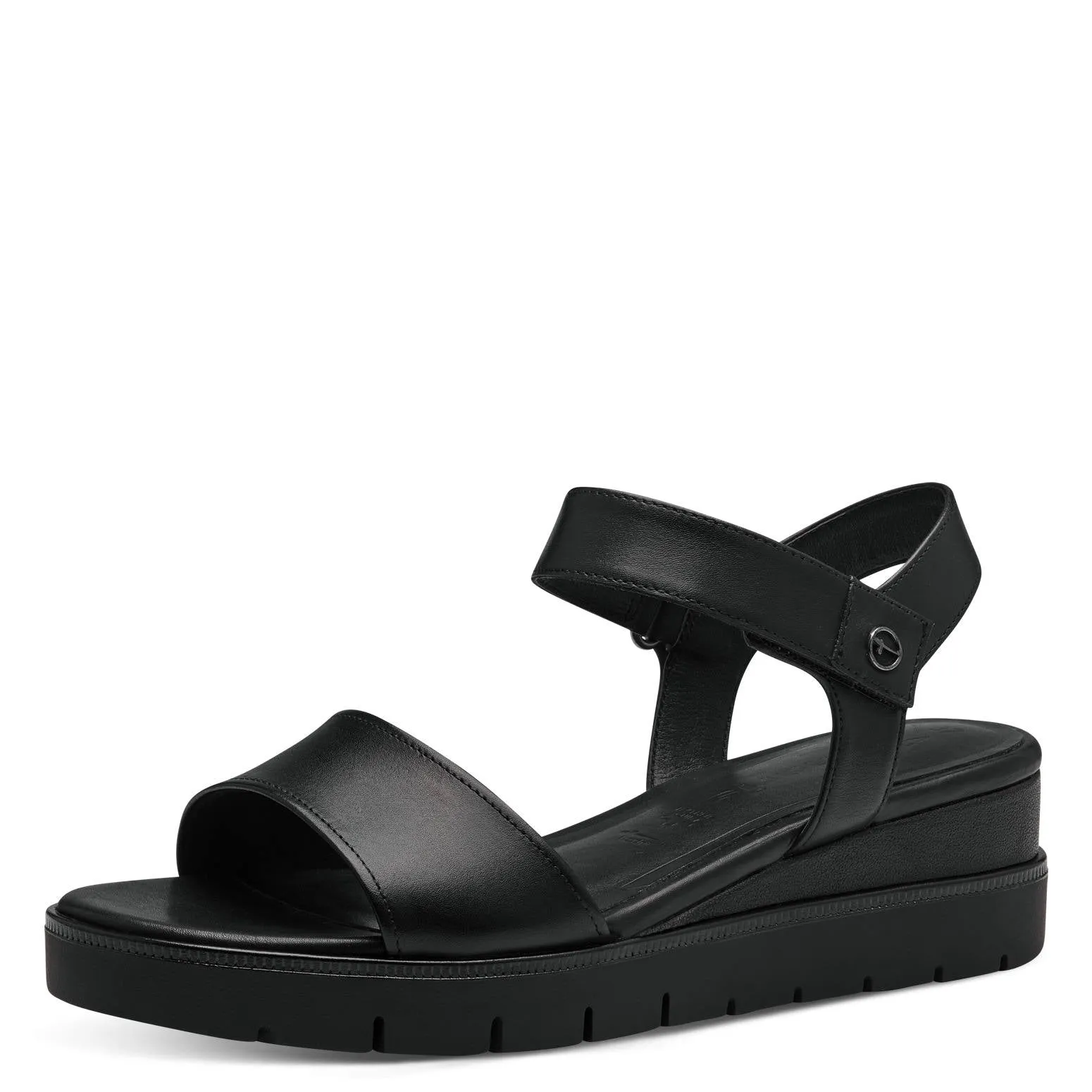 Tamaris Leather Wedge Sandal Black