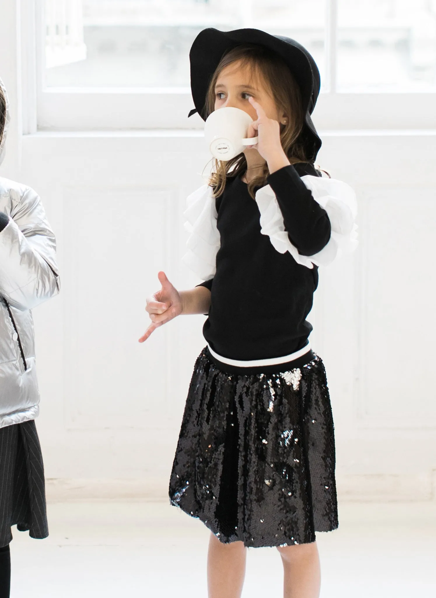 Vierra Rose Kate Sequin Skirts in Silver/Black Reversible Sequins