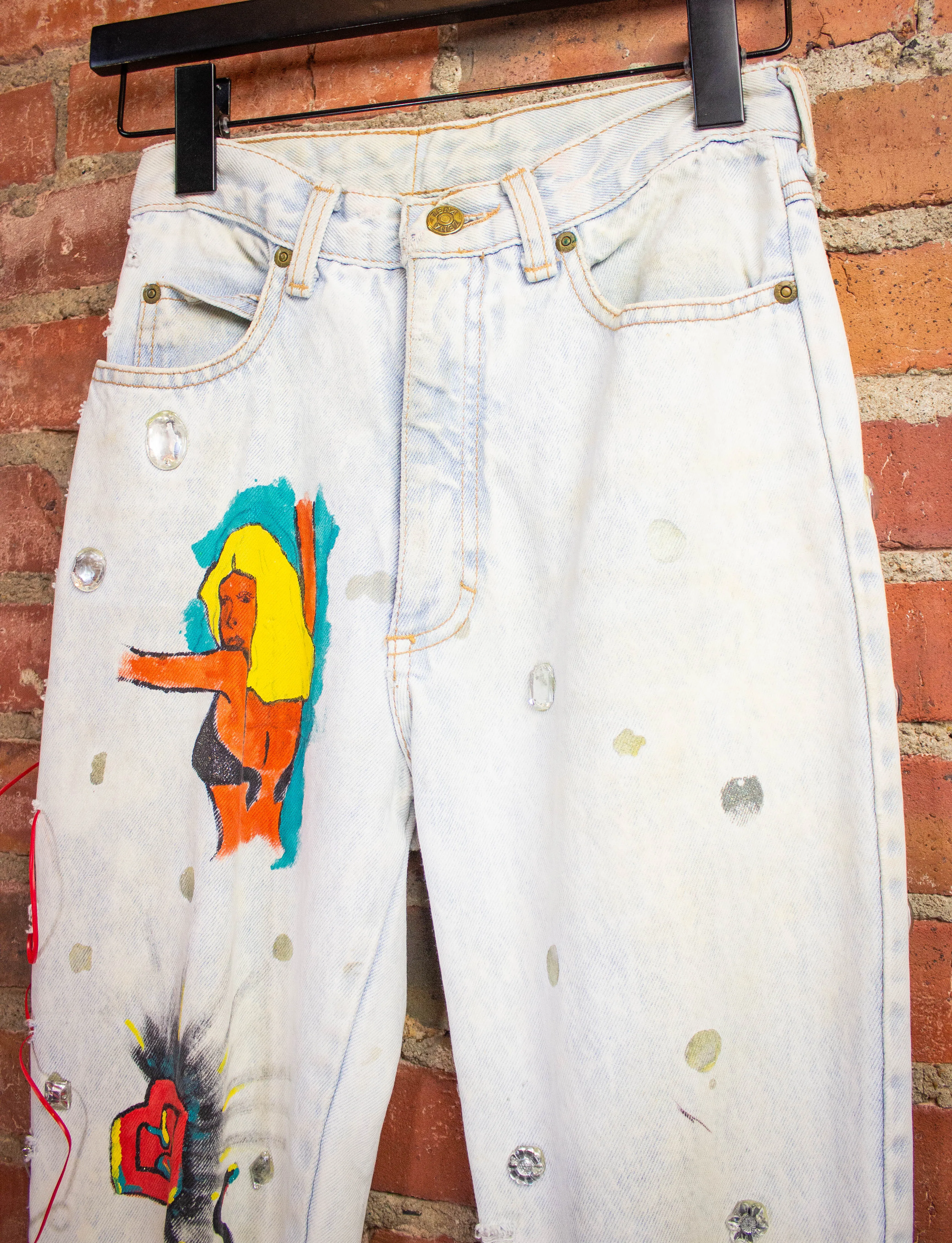 Vintage Zena System Painted Light Wash Jeans 1990s 24W