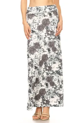 Women's Regular Beautiful Print Maxi Skirts - Grey Rose & Blur