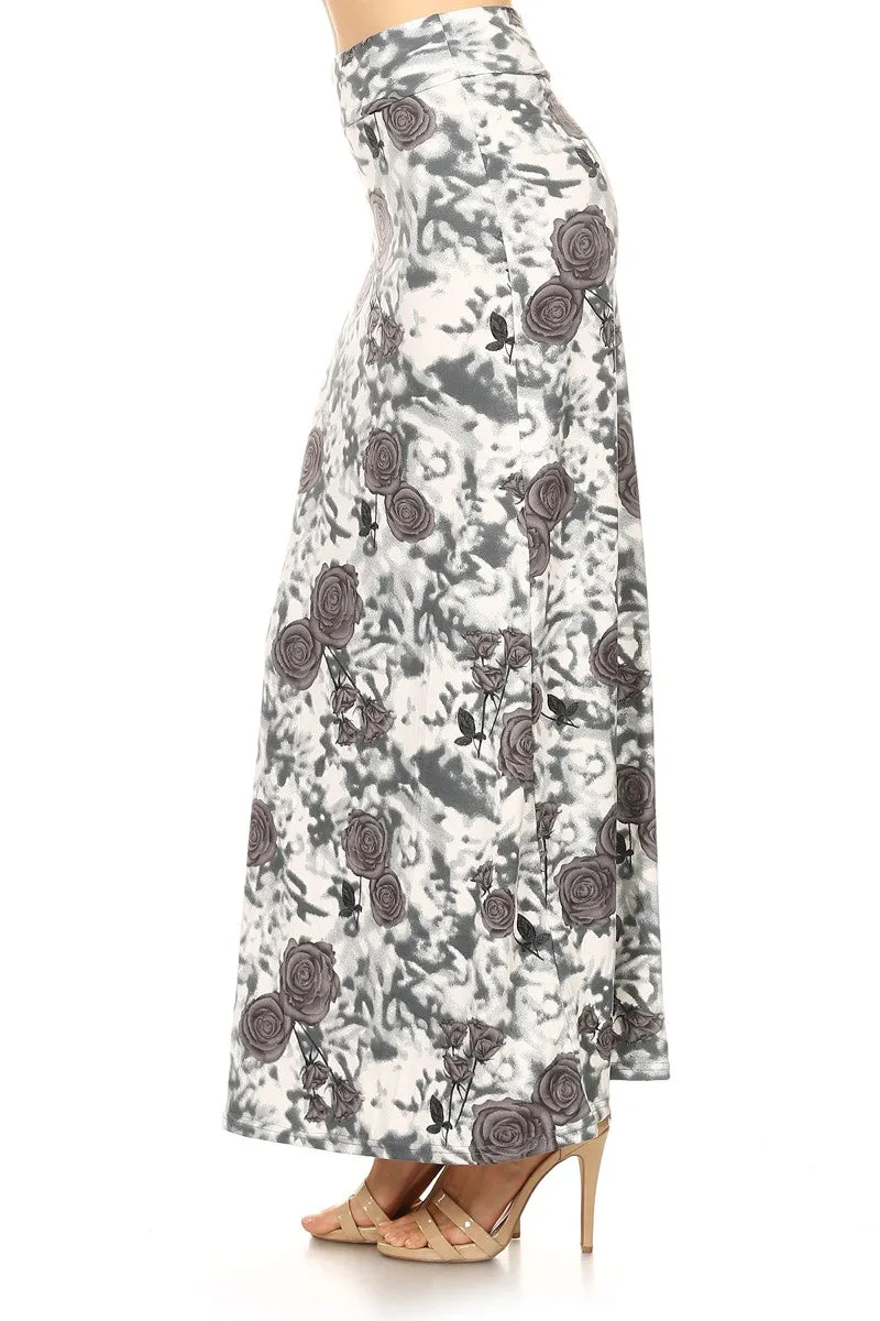 Women's Regular Beautiful Print Maxi Skirts - Grey Rose & Blur